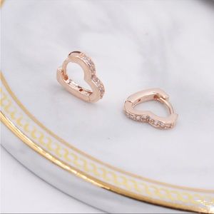 New Rose Gold Vermeil Sterling Silver 925 Crystal Heart Hoop Earrings set